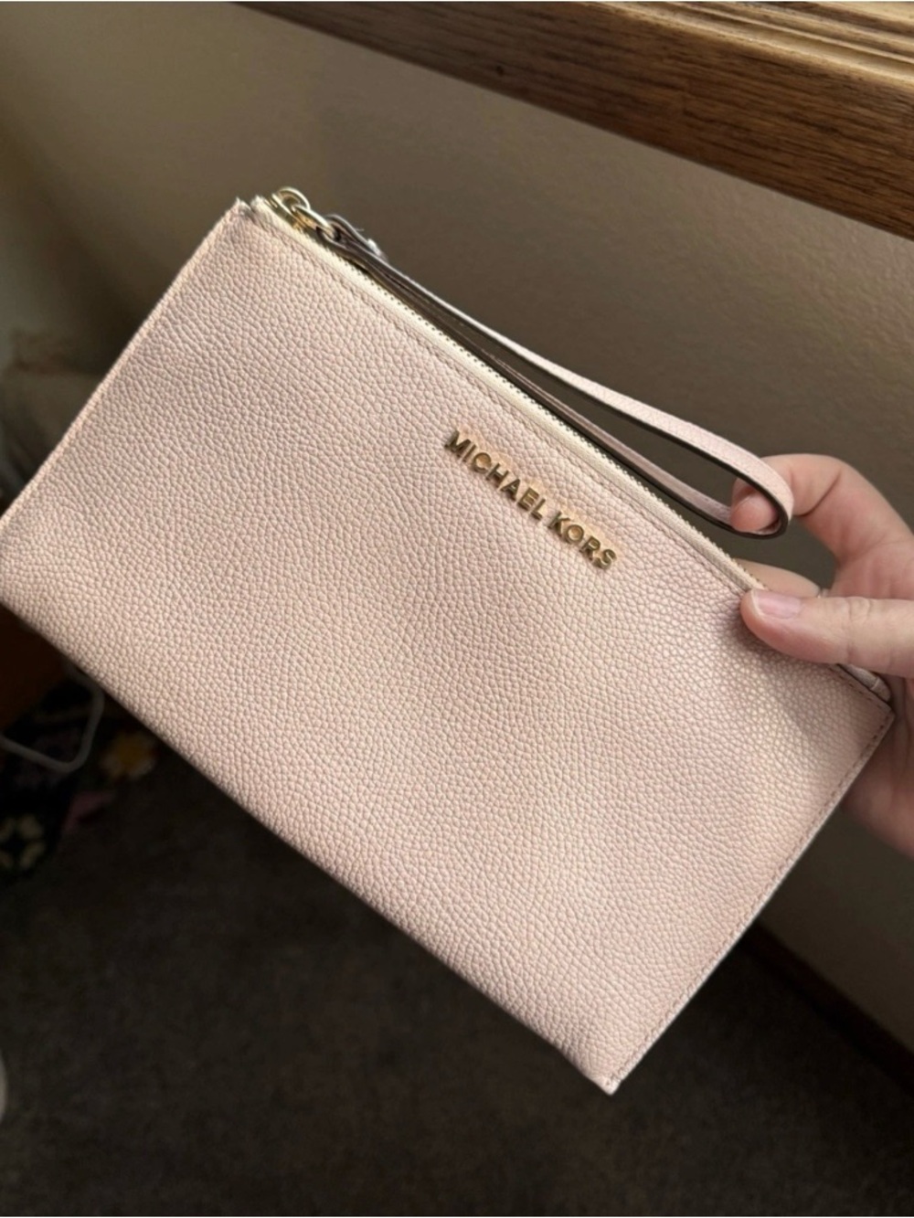 Michael Kors Pale Pink Pebbled Leather Wristlet Clutch